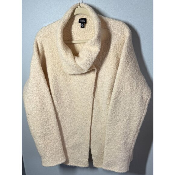 Eileen Fisher Womens Cowl Neck Cardigan Sweater Medium Alpaca/Wool/Silk Blend - Picture 1 of 11
